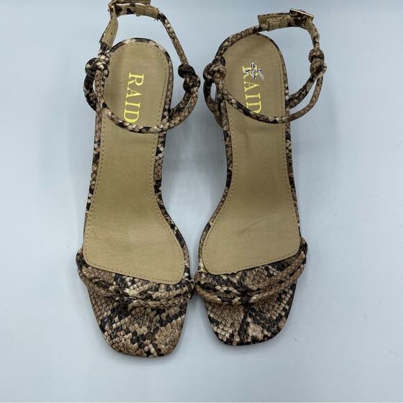 Raid Beige Snake Embossed Square Toe Chunky Heel Sandals Womens 36 Faux Leather - Picture 6 of 13